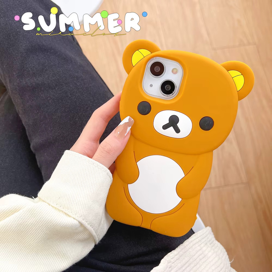 Stoßfeste Silikon-Handyhülle mit 3D Cartoon Rilakkuma Bär Design für Apple iPhone 11 bis iPhone 17 Pro Max - Bild 2