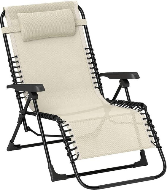 Outsunny Sonnenliege beige mit Textilene-Netzstoff und verstellbarer Kopfstütze, B/H/L: 65 x 112 x 90 cm - Bild 1