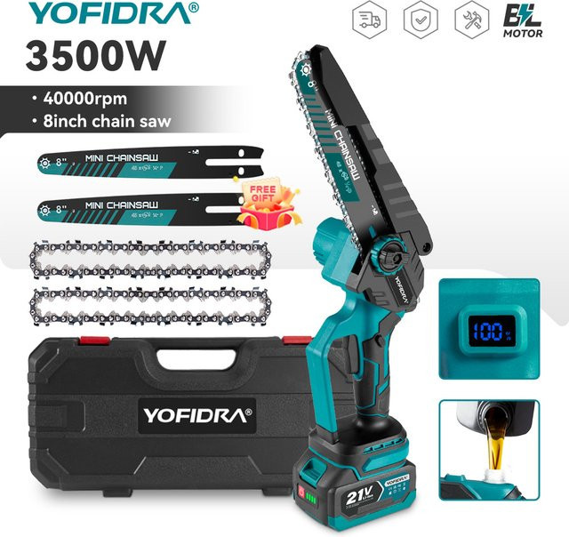 YOFIDRA 8 Zoll Bürstenlose Elektrische Kettensäge Kabellose Astsäge für Makita 21V Akku - Bild 1