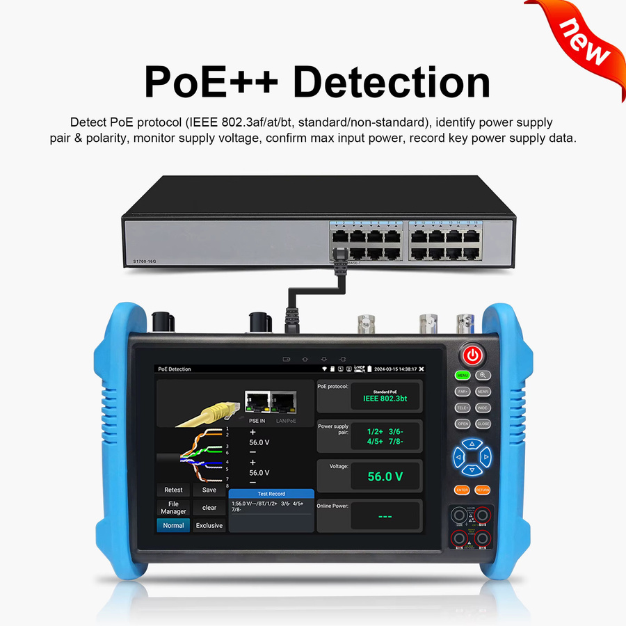 WANGLU 7-Zoll CCTV IPC Kameratester mit 8 MP, H.265, AHD, CVI, TVI, SDI, VGA und HDMI-Eingang für die Sicherheitsüberwachung, Blau - Bild 5