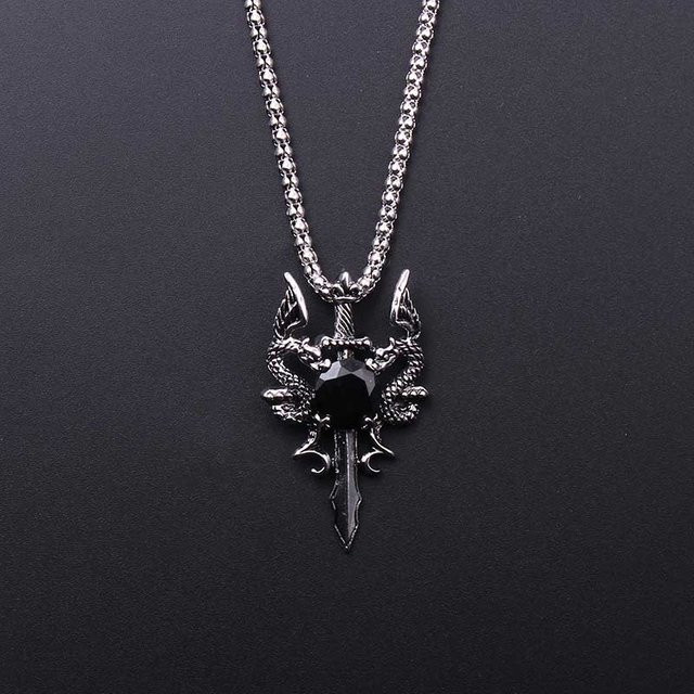 TAKARA TOMY Doppeldrachen-Halskette, Edelstahl, Schwarz, Unisex - Bild 1