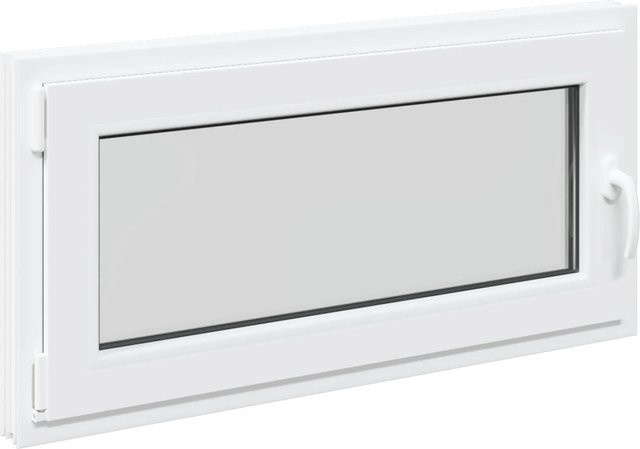 vidaXL Kellerfenster RISOR Weiß, B: 100 cm, H: 50 cm, aus PVC und Glas mit Kipp-Dreh-Funktion - Bild 1