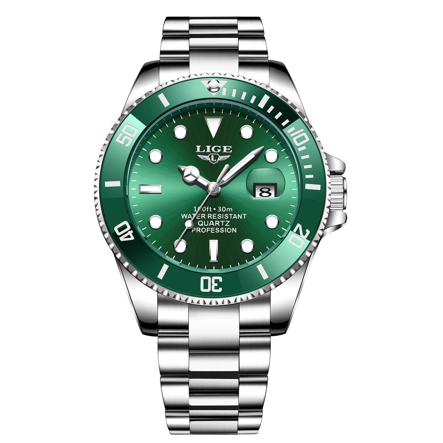 LIGE Armbanduhr Edelstahl, Analoguhr, Datum, Grün, Herren - Bild 7