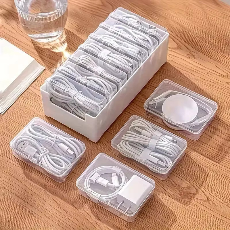 Mini Multi-Kabel-Organizer-Box aus Kunststoff für Schreibtisch, Reise und Büro, Farbe: Weiß - Bild 2