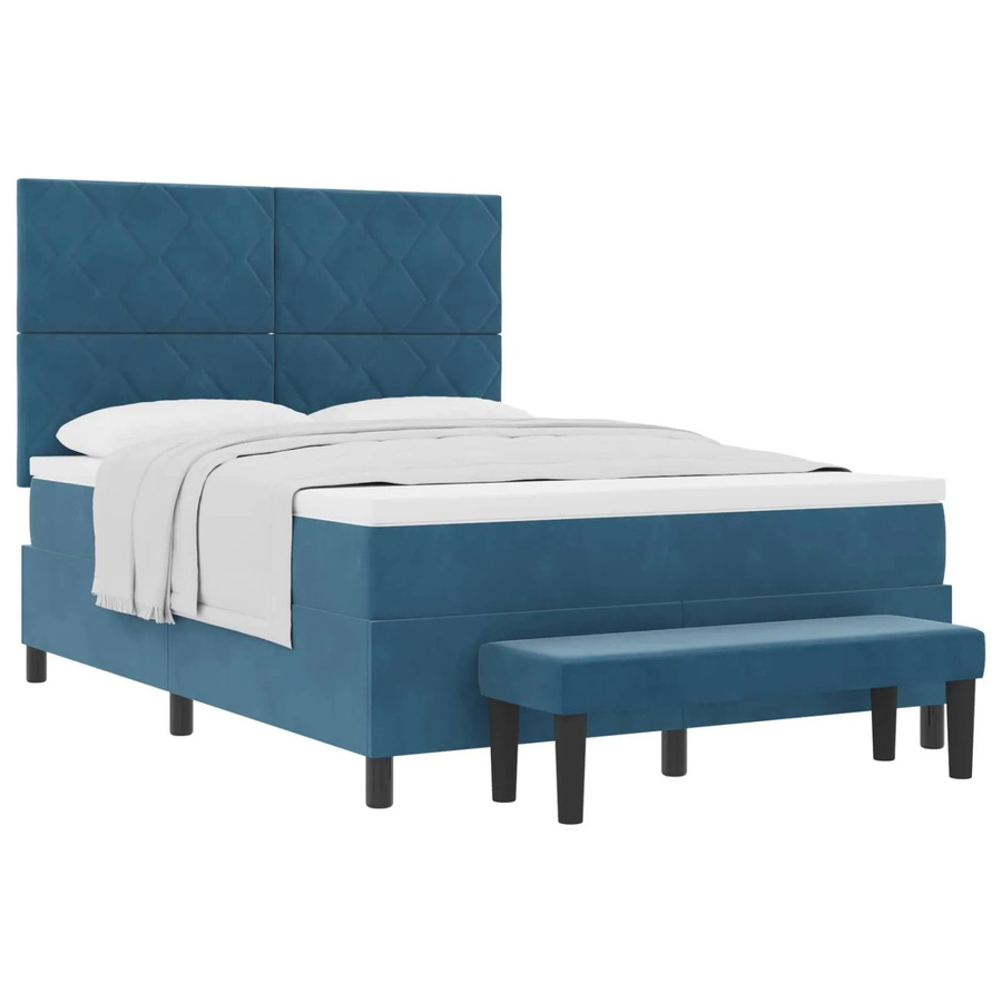 vidaXL Boxspringbett mit Matratze aus Samt in Dunkelblau, B/T/H: 160 x 200 x 128 cm - Bild 2