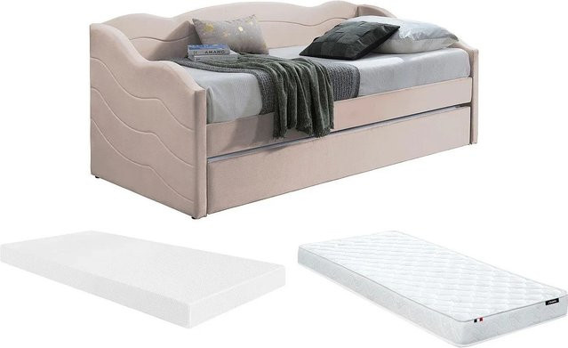 Vente-unique Sofabett Lenvia in Rosa mit Samtbezug und Ausziehfunktion, Breite: 207 cm - Bild 1