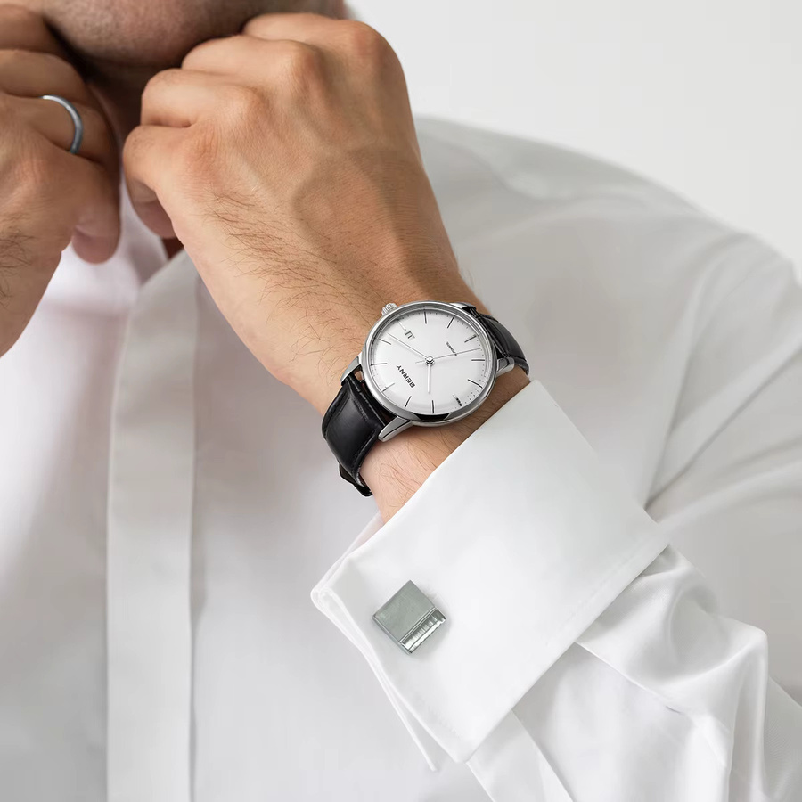 BERNY Armbanduhr Automatik, Edelstahl, Leder, Weiß, Herren - Bild 4