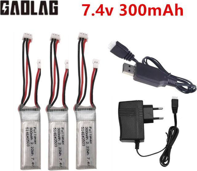 GAOLAG Lipo Batterie mit Ladegerät für WLToys RC Flugzeuge 7,4 V 300 mAh 25C 2S Ersatzteil-Set - Bild 1