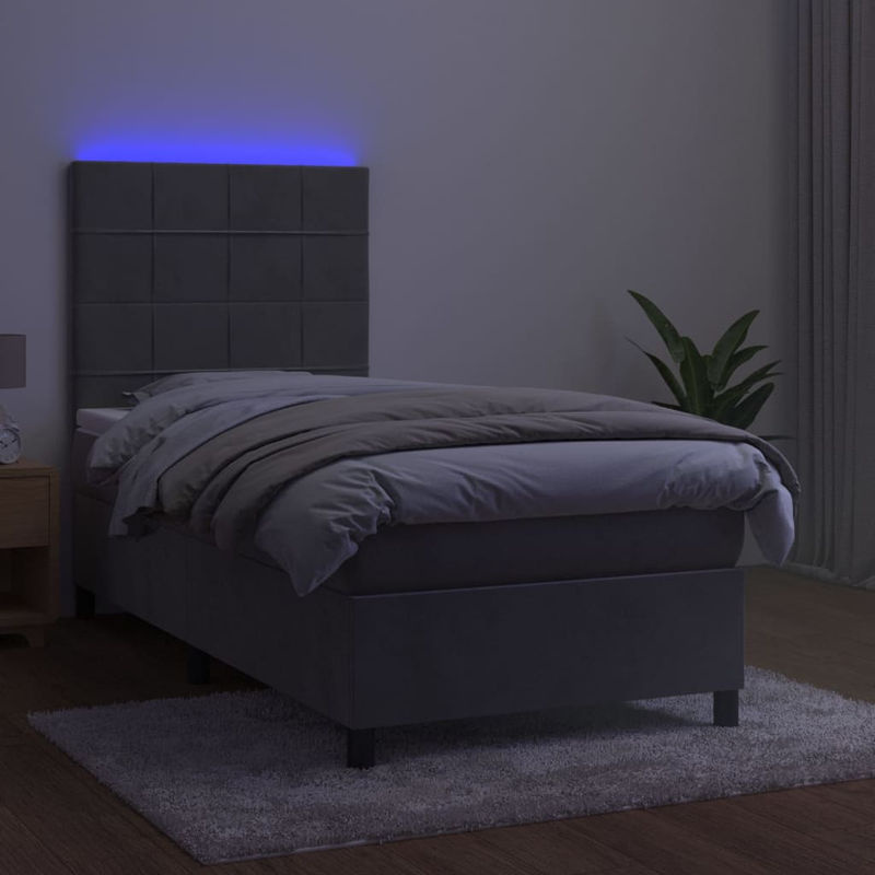 Vidaxl Boxspringbett mit Matratze und LED in Grau aus Samt, B/T: 100 x 200 cm - Bild 4