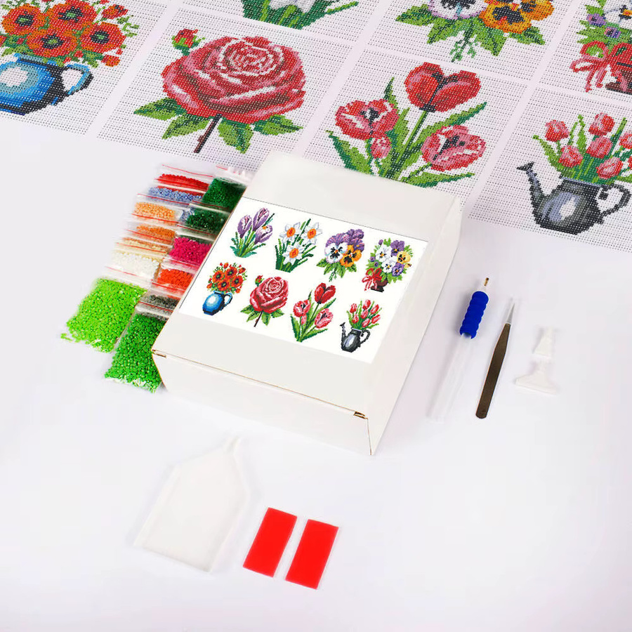 Huacan 8er Set DIY Diamantmalerei mit Blumenmotiven Rose und Tulpe in Mehrfarbig für Wanddeko und Weihnachtsgeschenke - Bild 2