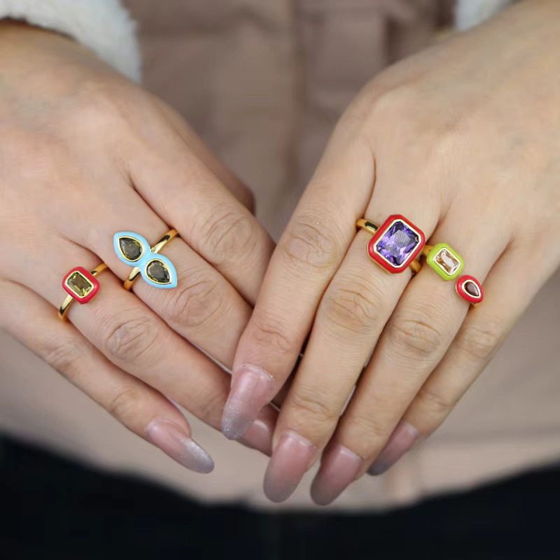 ATJMLADY Ring, Pastell-Emaille, Zirkonia, Damen - Bild 4
