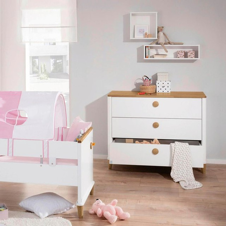 Paidi Wickelkommode Lotte & Fynn in Kreideweiß mit Eiche Massivholz und Soft-Close-System, B/T/H: 93 x 56,5 x 119 cm