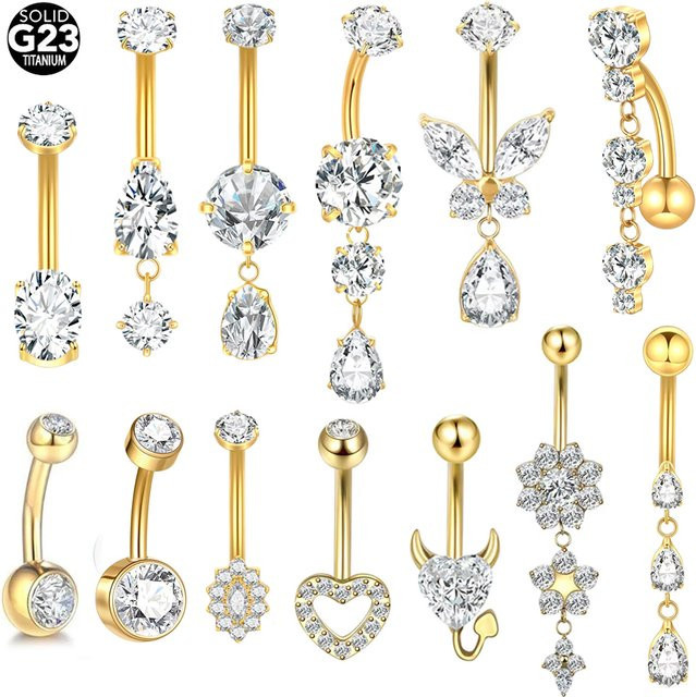 SWANJO Bauchnabelpiercing Titan, Zirkonia, Gold, Damen - Bild 1