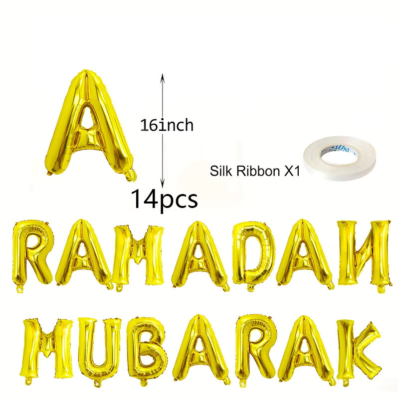 YAYB Ramadan Mubarak Folienballons in Gold, 16 Zoll Brief-Ballons für Eid und Muslimische Festtagsdekoration - Bild 2