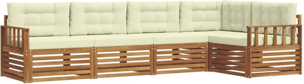 Vidaxl Outdoor-Sofagarnitur aus Akazien-Massivholz mit Kissen, 5-teiliges Loungemöbel-Set in Natur und Beige - Bild 1