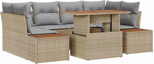 vidaXL Garten-Sofa-Set aus Poly Rattan in Beige mit Speicherfunktion, 7-teilig - Bild 1