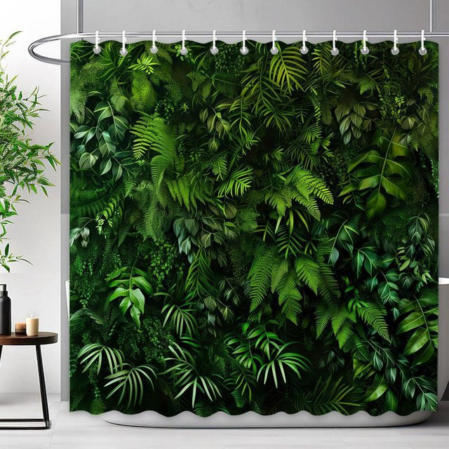 Dunika Chen Duschvorhang mit tropischem Pflanzenmuster in Grün, wasserdicht und schimmelresistent, aus Polyester, B: 90 cm, H: 165 cm - Bild 1