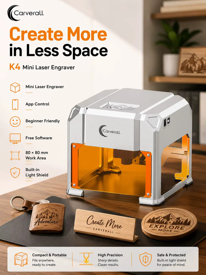 Carverall K4 Mini Tragbare Lasergravurmaschine in Silber für Holz, Leder, Kunststoff und Papier - Bild 5