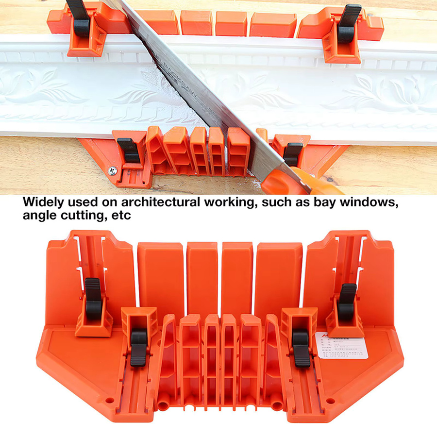 Qiilu Gehrungssägebox aus Kunststoff in Orange mit Klemme für Holzschnitt und Astschnitt, 35,5 x 15,0 x 11,0 cm - Bild 2