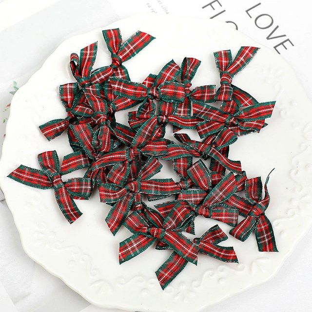 50 Stück ZQCXLD Weihnachts-Stoffschleifen in Rot und Grün, kariertes Nähzubehör für Weihnachtsbaum-Anhänger und Scrapbooking - Bild 1