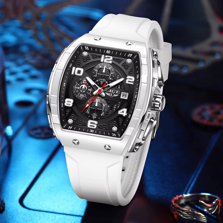 LIGE Chronograph, Quarz, eckig, Silikon, Schwarz, Herren - Bild 2