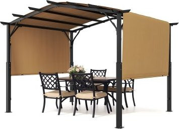 VEVOR Gartenpergola mit gewölbter Überdachung und einziehbarem Sonnenschutz aus Kohlenstoffstahl, B/T/H: 365 x 304,8 x 254 cm - Bild 1