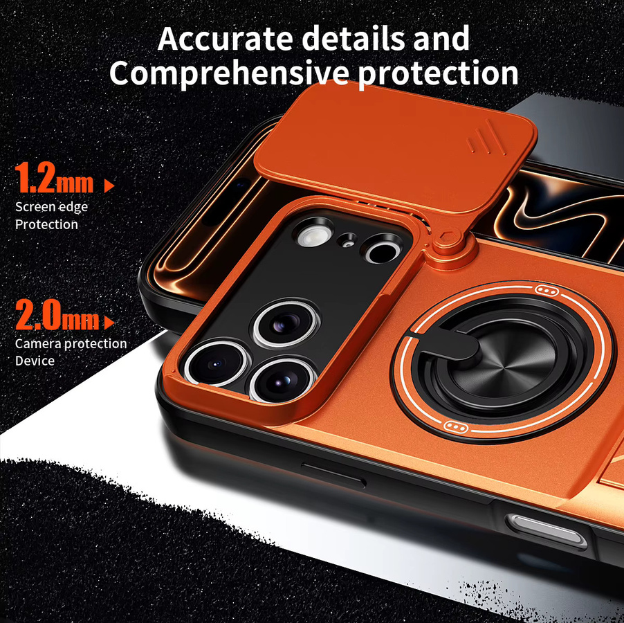 Huikai Magnetische Handyhülle mit Schiebe-Kamera-Schutz und Aufrechter Ständer für iPhone 17 Pro Max 16 Pro Max 15 14 13 in Orange - Bild 2