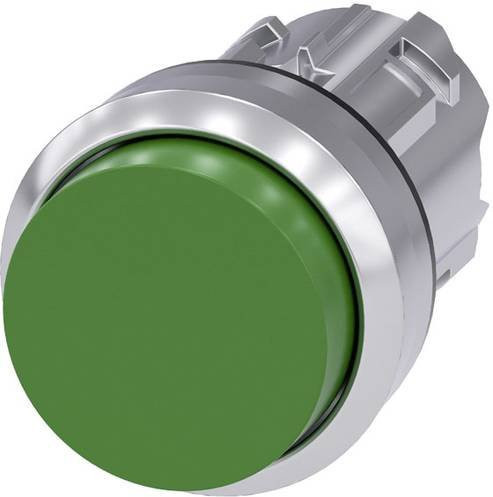 Siemens Drucktaster 3SU1050-0BB40-0AA0 mit rundem Knopf in Silber und Grün sowie Frontring aus Metall in Hochglanz - Bild 1