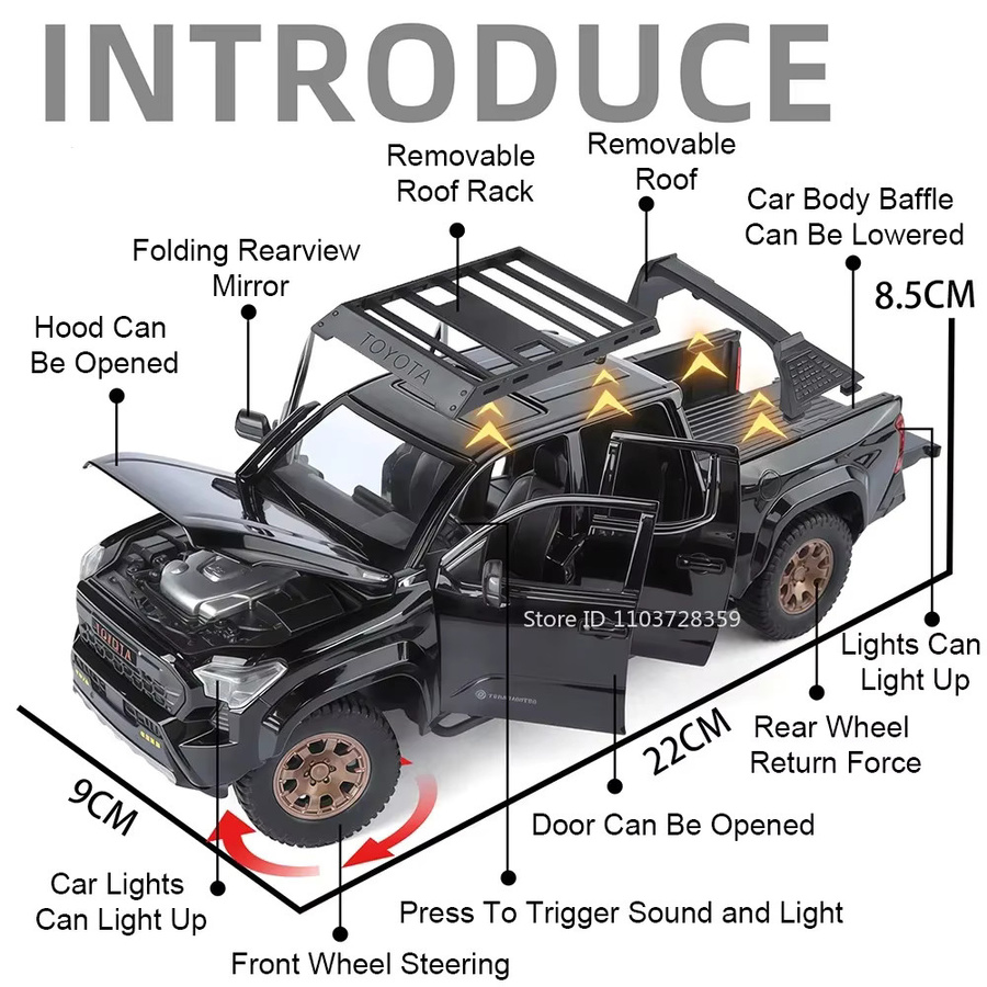 RMZ city Tacoma Prado Geländewagen, Modellauto, 1:24, mit Licht und Sound, Metall - Bild 2
