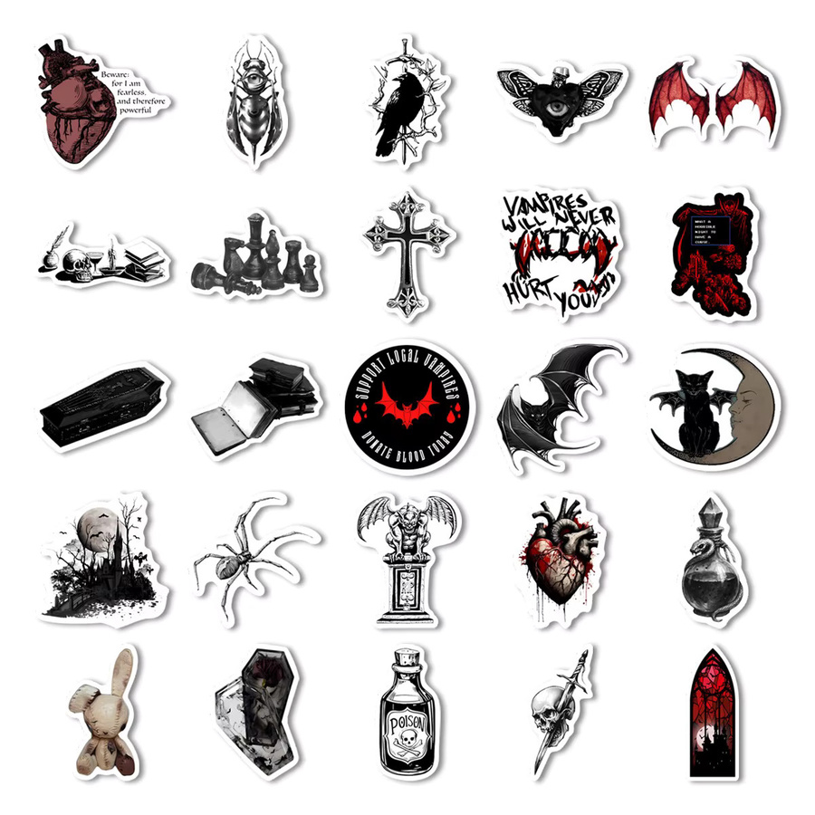 50 Stück Dunkle Gothic-Vampir Aufkleber Set in Multicolour als wasserfeste DIY-Sticker für Scrapbooking, Handy und Skateboard - Bild 3