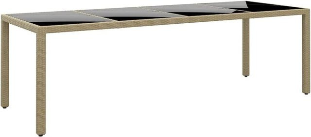 Furnicato Gartentisch aus beige farbenem Poly Rattan mit glänzender Hartglasplatte für Garten und Terrasse, B/T/H: 250 x 100 x 75 cm - Bild 1