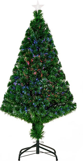 HOMCOM Weihnachtsbaum künstlich grün mit LED Lichtfaser Farbwechsler und Metallständer, Höhe: 120 cm - Bild 1