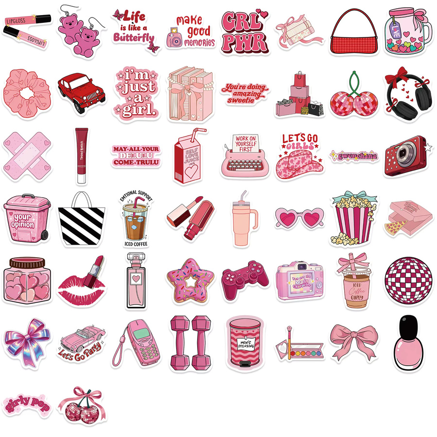 lanxihaibao Retro Downtown Y2K Cherry Girl Graffiti PVC-Aufkleber, 50-teiliges Set - Bild 4