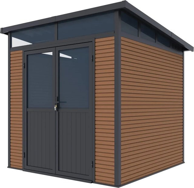Weide Gartenhaus Gerätehaus aus Aluminium und WPC mit Doppeltür, Farbe Teak, B/T/H: 218 x 218 x 226 cm - Bild 1