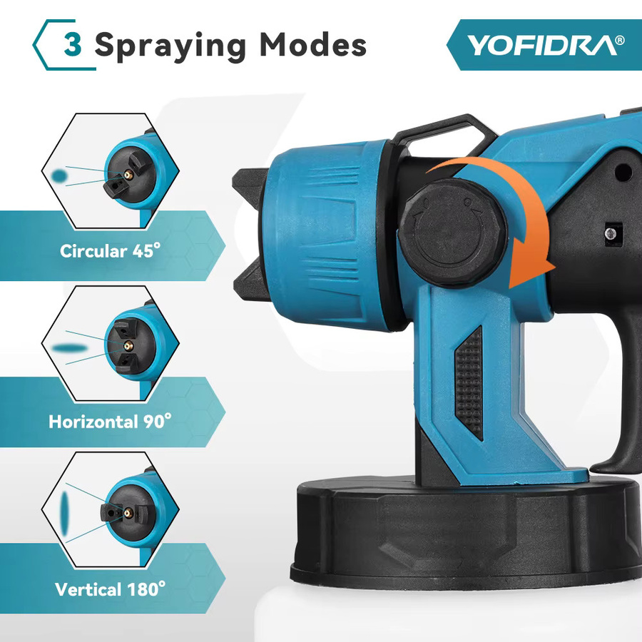 YOFIDRA Elektrische Spritzpistole Blau, Tragbares Schnurloses Farbspritzgerät für Lackierungen mit 1000 ml Fassungsvermögen, Kompatibel mit Makita 18V Akku - Bild 4