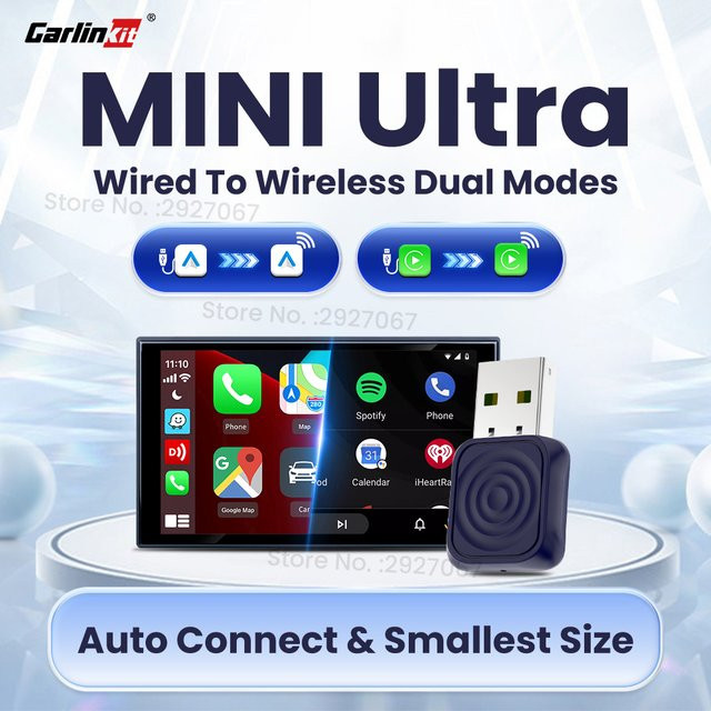 CarlinKit Mini Ultra Kabelloser CarPlay und Android Auto Adapter in Schwarz mit USB-Anschluss für nahtlose Plug-and-Play Verbindung - Bild 1