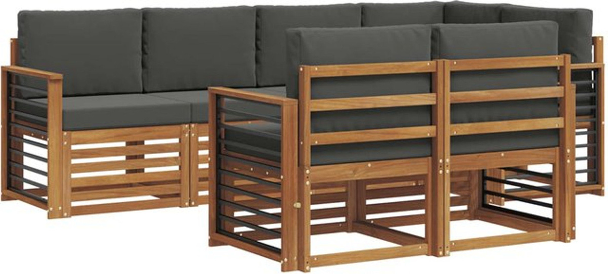 Modernes Ecksofa Set mit 7 Kissen von vidaXL aus Akazien-Massivholz in Natur und Anthrazit, wendbar - Bild 1