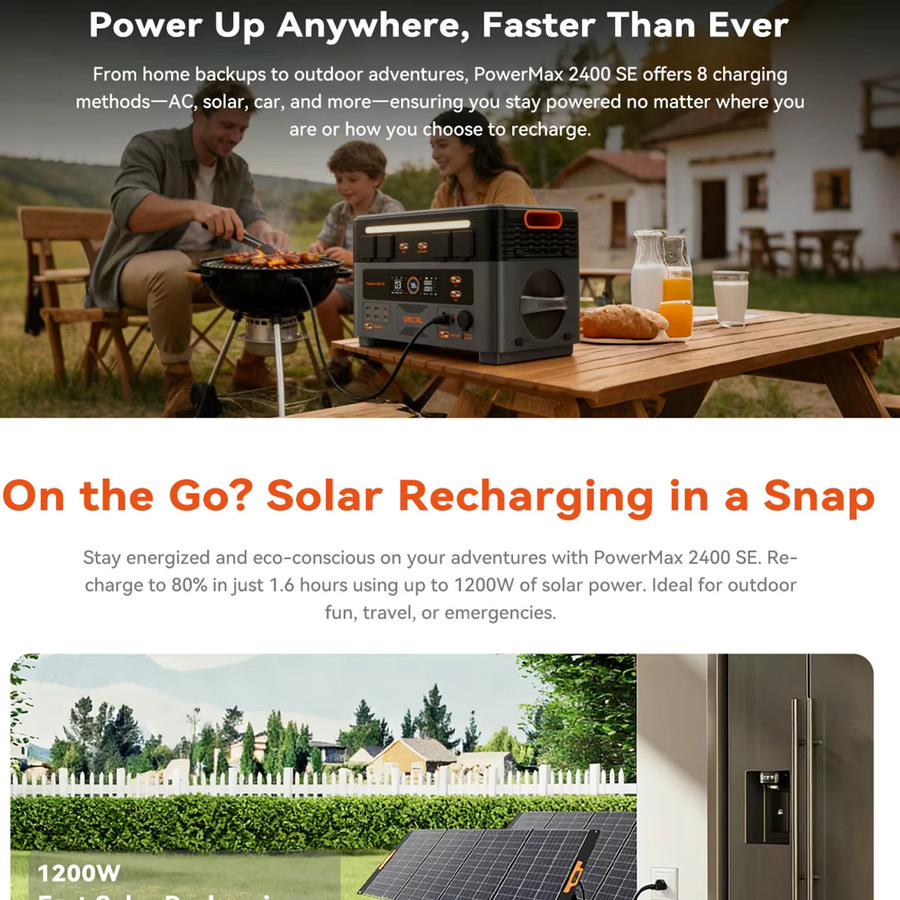 OSCAL PowerMax2400 SE Tragbare Powerstation mit 2400W und 2016Wh LiFePO4 Akku, Solar-Generator mit UPS-Funktion und WiFi-App-Steuerung - Bild 3