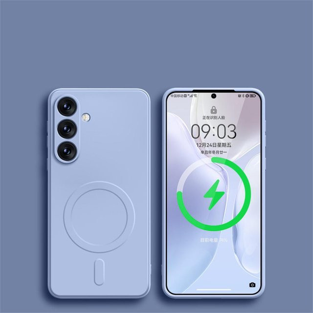 Magnetische kabellose Silikon-Schutzhülle für Samsung Galaxy S24 Ultra, S23 FE, S22 und S21 Plus, stoßfest und MagSafe-kompatibel, Farbe: Blau - Bild 1