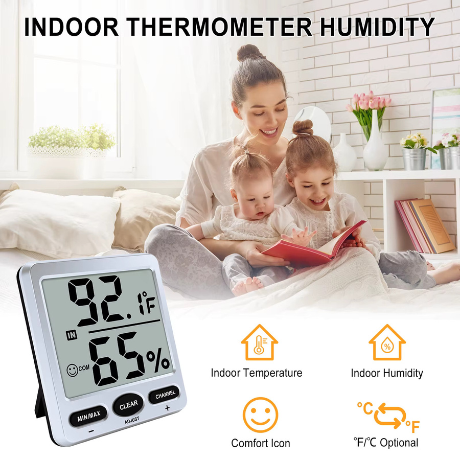 Urageuxy Intelligentes digitales Hygrometer-Thermometer mit hoher Genauigkeit für Babyzimmer, Gewächshaus, Büro und Schlafzimmer - Bild 2
