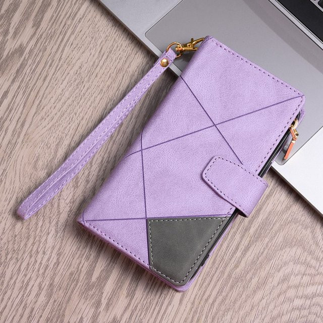 Stilvolle Lederhülle mit Reißverschluss und Halterung für Google Pixel 8 Pro und Google Pixel 7A in Purple - Bild 1
