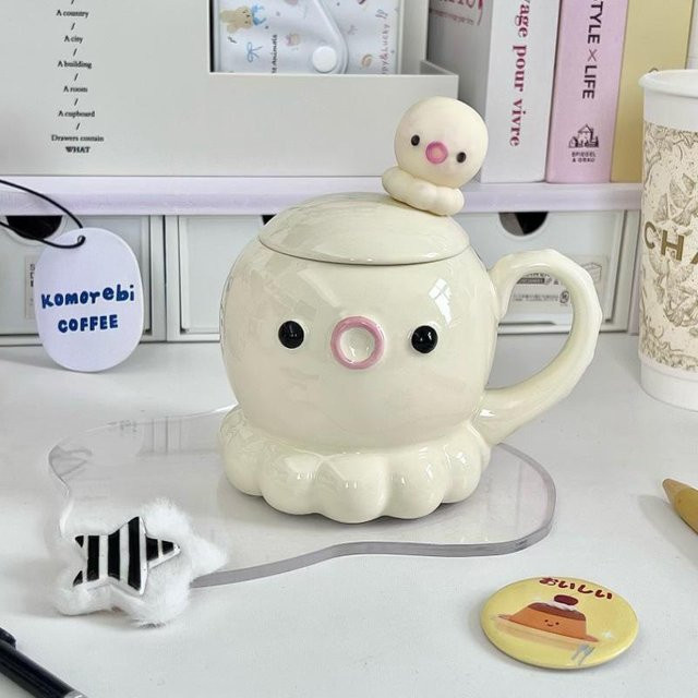 Keramiktasse mit Deckel und Löffel im Oktopus-Design von Yiran toy 1, 350,5 ml - Bild 1