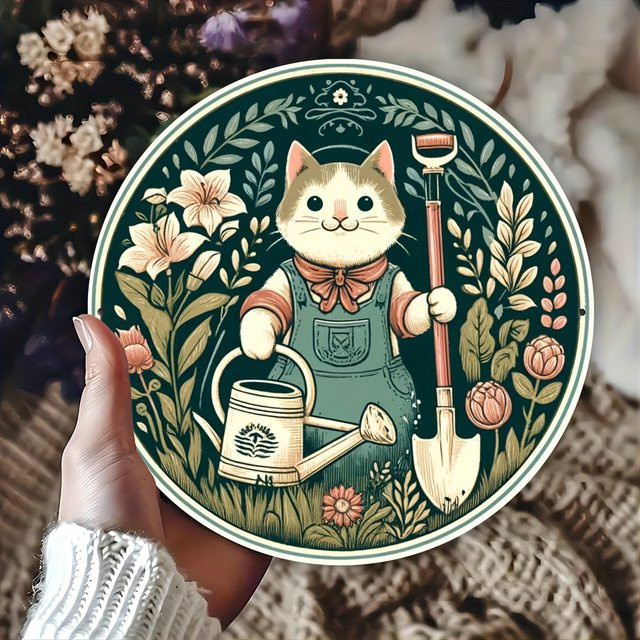 Potdemiel Rundes Aluminium-Wandkunstschild im Vintage-Stil mit floraler Illustration, Mehrfarbig, Durchmesser: 20,3 cm - Bild 1