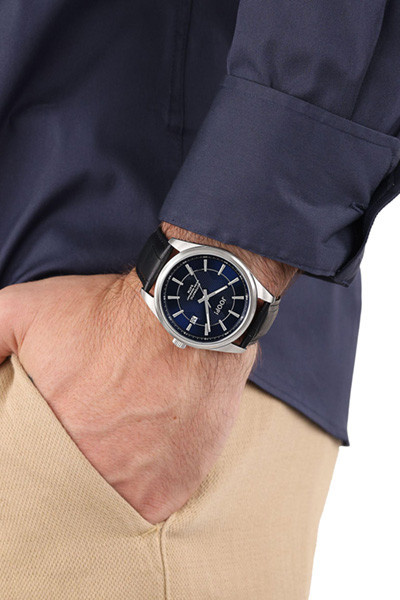 Joop! Armbanduhr Edelstahl, Leder, Silber, Blau, Herren - Bild 2