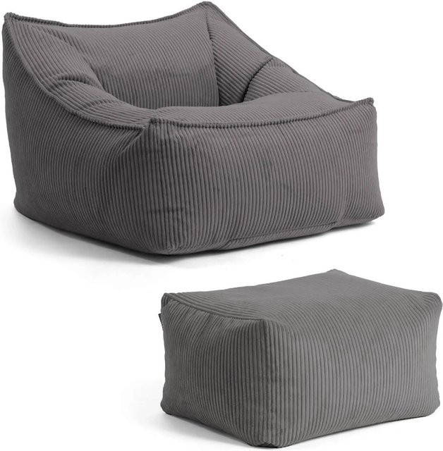 mokebo Sitzsack Sessel Der Lümmel XXL mit Hocker aus Cord in Anthrazit - Bild 1
