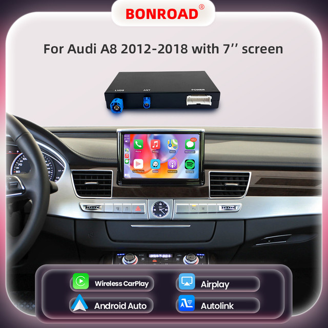 BONROAD Drahtlose CarPlay und Android Auto Interface Adapter Box für Audi A8 2012-2018 mit Bluetooth, GPS und Spiegel Link in Schwarz - Bild 1