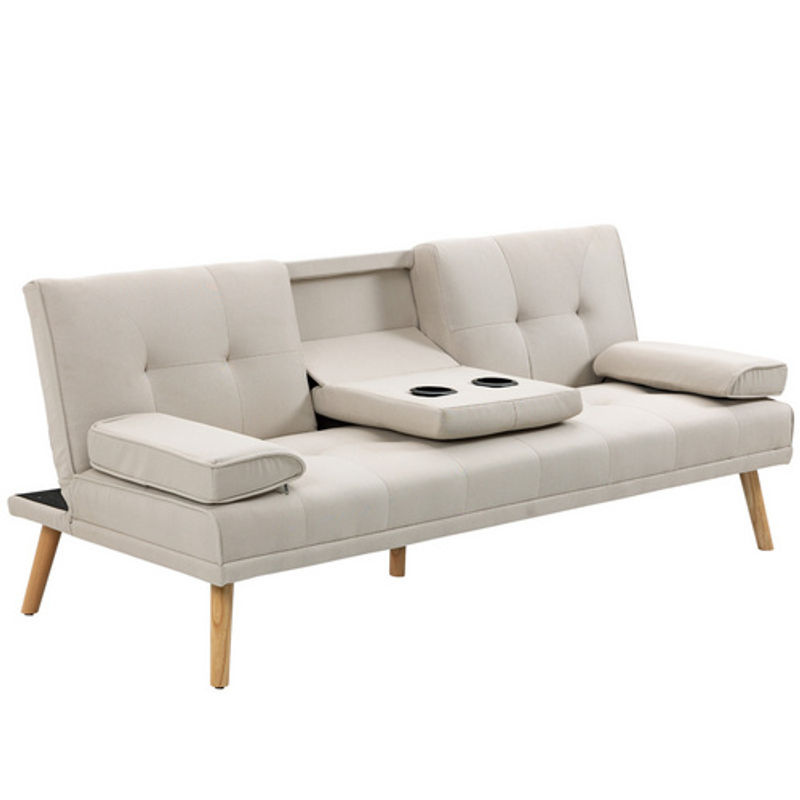 HOMCOM 3-Sitzer Schlafsofa im Skandi-Design mit klappbarem Tisch, beige, B/T/H: 181 x 95,5 x 72 cm - Bild 4