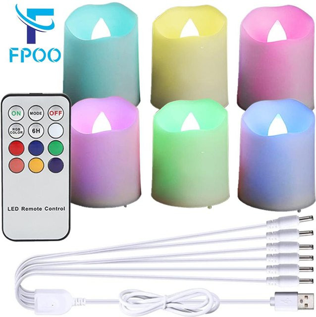 6er Set wiederaufladbare LED Kerzen mit Fernbedienung und Timer von FPOO in Multicolor für Dekoration zu Geburtstag und Valentinstag - Bild 1