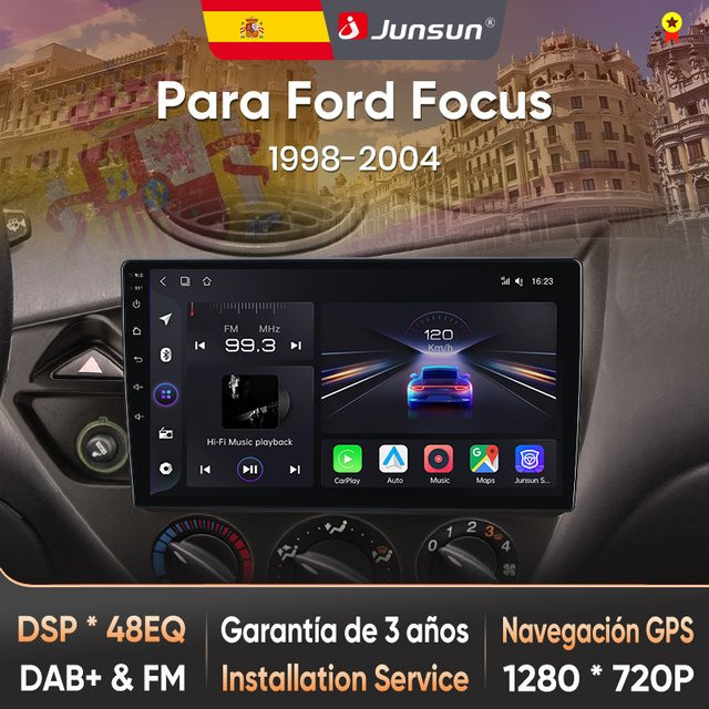 Junsun Autoradio mit KI-Sprachsteuerung für Ford Fiesta 1995-2001 und Focus Mk1 1998-2004, 2DIN mit CarPlay, Android Auto, Bluetooth, DAB+, GPS und RDS in Schwarz - Bild 1