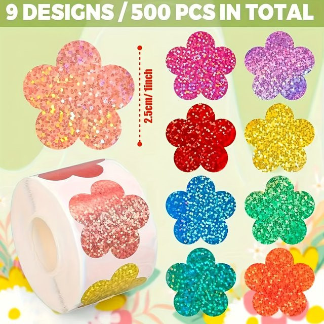 500 bunte Laser-Blumen-Aufkleber aus Papier als dekorative Siegelaufkleber für Geburtstag, Hochzeit und Partygeschenke - Bild 1
